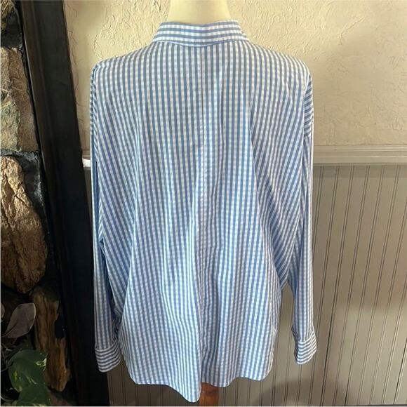 Chaps Blue and White Checkered Popover Top size L - Picture 2 of 6